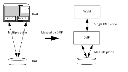 How DMP represents multiple physical paths to a disk as one node
