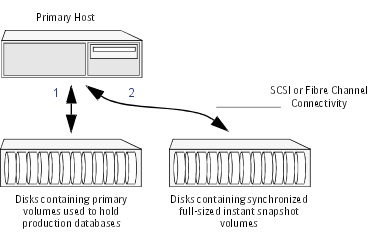 Example of a Database FlashSnap solution on a primary host