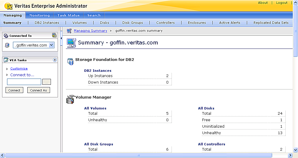 Veritas Storage Foundation for Databases Web GUI