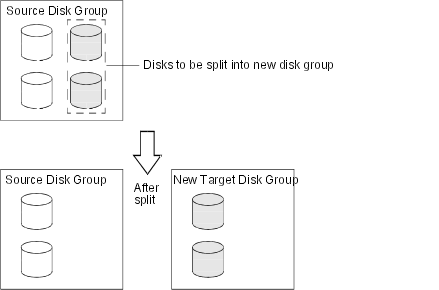 Disk group split operation