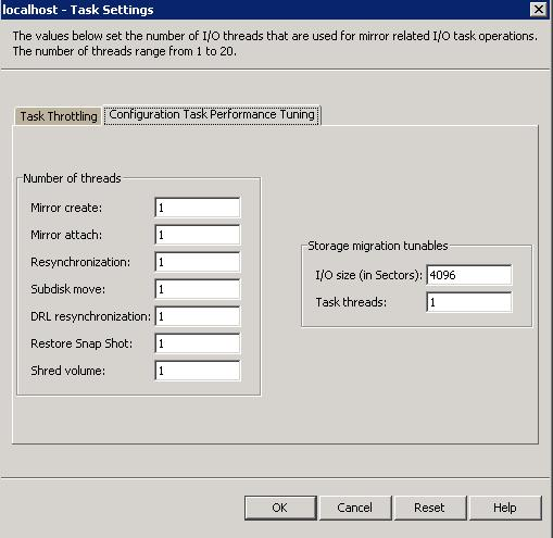 Configuration Task Performance Tuning tab