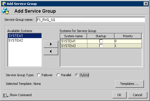 Add Service Group for Volume Replicator RVG